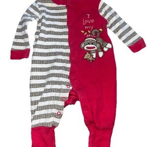 Baby Starters Sock Monkey Baby Footless Snap Sleeper Size 6 Months Red